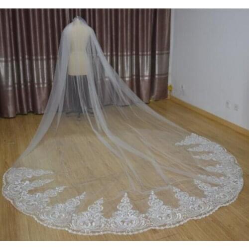 Custome long 400cm 300cm 500cm veil wedding veils bridal accessory white lace veil with comb