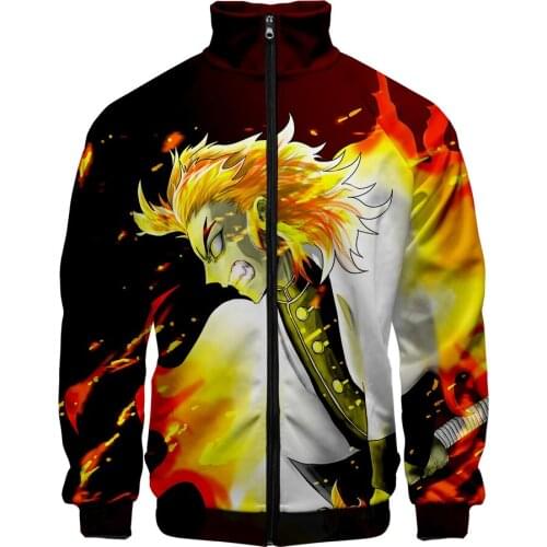 Hot Demon slayer 3D Cosplay Kimono mens zip up Jacket sweatshirt Stand Collar Cardigan Windbreaker Anime Clothing boys Jacket