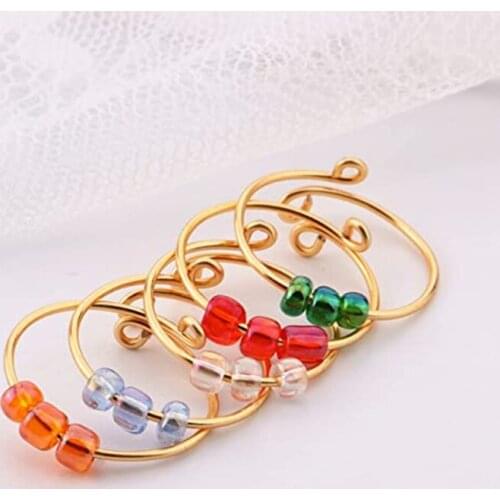Fidget Ring Set Of 5 Aniety Ring Dainty Worry Rings Colorful Spinner Ring Boho Bead Ring Adjustable Relief Thin Ring N2UE