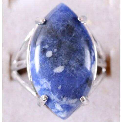 Finger Ring Natural Stone Olive CAB Cabochon Bead Blue Sodalite Adjustable Ring For Women Men Z359