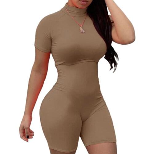 New Turtleneck Neck Skinny Solid Color Bodysuits Romper Women 2020 Fall Half Sleeve Bodycon Slim Playsuit Romper Female