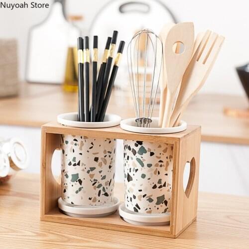Kitchenware Ceramic Drain Chopstick Holder Household Creative Terrazzo Chopstick Bucket Chopstick Cage Kitchen Storage Rack