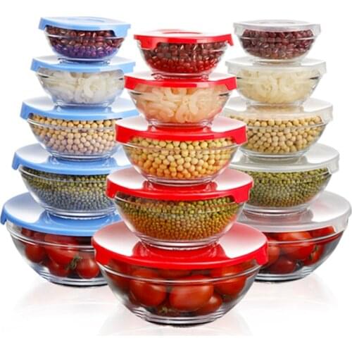 Kitchen Food Container Glass Storage With Plastic Lid 5 Pcs/Set Fridge Organizer Kitchen Tools