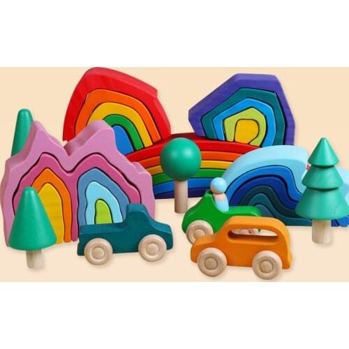 2020 Hot Baby Toys Wooden Blocks Rainbow Stacker Toys For Kids Creative Rainbow Building Blocks Educational Toys For Children