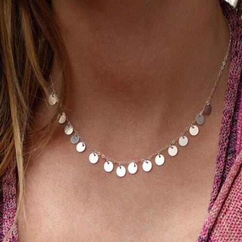 Fashion Tiny Gold Coin Tassel Necklace For Women Trendy Round Small Pendant Disc Necklaces Disc Silver Jewelry Chain