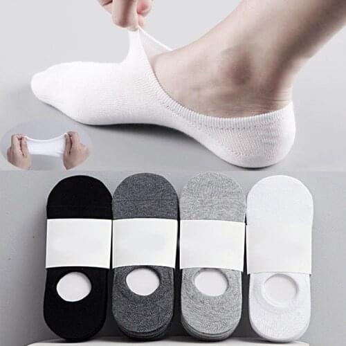 5 Pairs Summer Thin Invisible Cotton Mens Socks Silicone Non-Slip Sock For Men Breathable Pure Color Socks Fashion Boat Socks