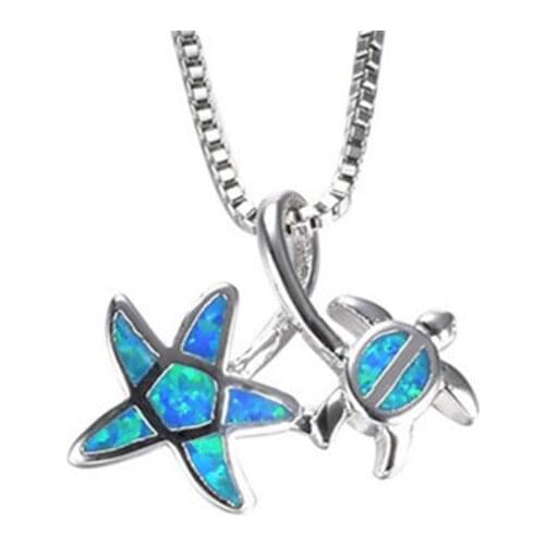 New Arrival Crystal Blue Opal Sea Star Turtle Pendant Necklace Animal Wedding Turtle Necklace Summer Beach Jewelry Birthday Gift