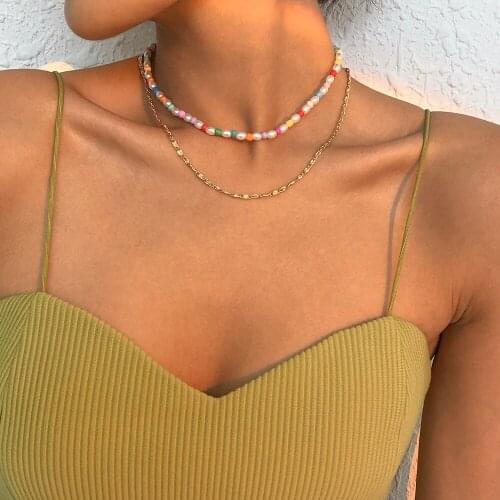 Lalynnly Bohemian Style Summer New Handmade Beaded Simulation Pearl Necklace Womens Boho Sweet Beach Holiday Gift Jewelry N9230