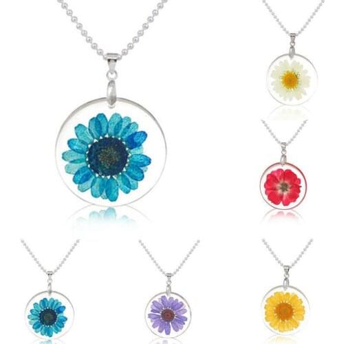 Pendant Necklace Epoxy Handmade Crystal Chrysanthemum Dried Flower Small Fresh Fashion Sunflower Daisy