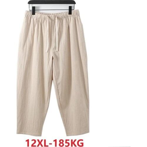 Autumn winter men Pajamas sleep bottoms vintage linen cotton pants loose homewear Stretch pants large size 12XL 11XL 9XL 10XL 60