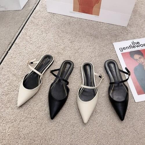 One-Word with Toe Box Half Slippers Womens Outer Wear Womens Flat Mules Slippers Womens