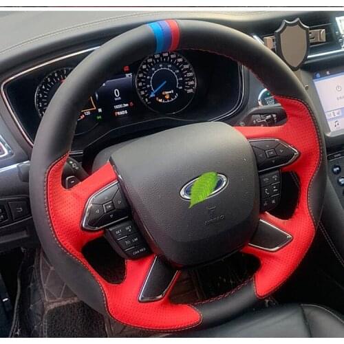 Hand-stitched suede leather carbon fiber car steering wheel cover for ford escort edge exhaust taurus mondeo kuga ecosport