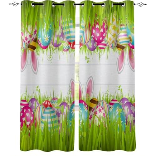 Easter Eggs Rabbit Ears Grass Curtains For Living Room Bedroom Window Treatment Blinds Drapes Modern Kitchen Curtains