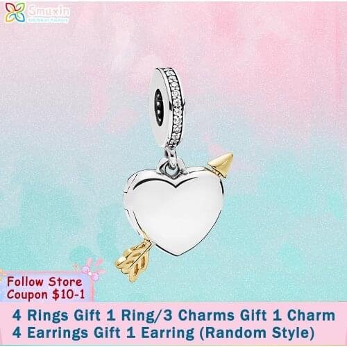 Smuxin 925 Sterling Silver Bead Plane Love Heart Dangle Charms fit Original Pandora Bracelets for Women Jewelry Making Girl Gift