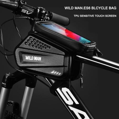 WILD MAN Rainproof Top Tube Frame Bike Bag with Touch Screen Phone Mount for Bicycle Cycling Phone Holder Saddle Bag