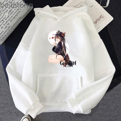 Hip hop Genshin Impact Hoodie Anime Womens Hooded Game Hu tao Character Sweatshirts Harajuku Loose White Casual Oversize Hoodie
