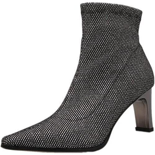 2019 Women Ankle Boots Square High Heel All Match Pointed Toe Winter Boots Elegant Sock Boots Women Shoes Big Size 35-39