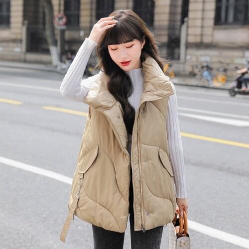 Winter Sleeveless Cotton Vest Women Stand Collar Zipper Solid Thicken Waistcoat Loose Korean Cotton Padded Vest Feminino CX2013