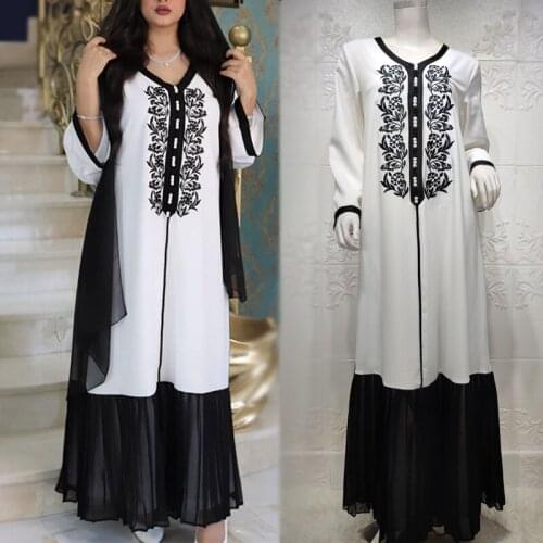 Fashion Embroidered Abaya Dress Women Muslim Moroccan Kaftan Dubai Turkey Arabic Long Dresses Jalabiya Ethnic Robe Mubarak Eid