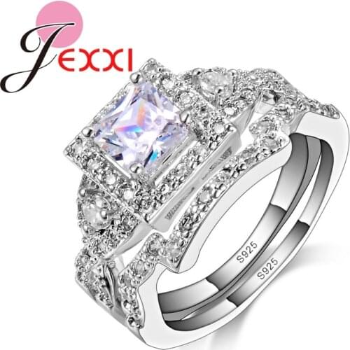 Shiny Withe CZ Crystal Brand New 925 Sterling Silver Wedding Engagement Rings Sets Women Ring Bridal Female Anel