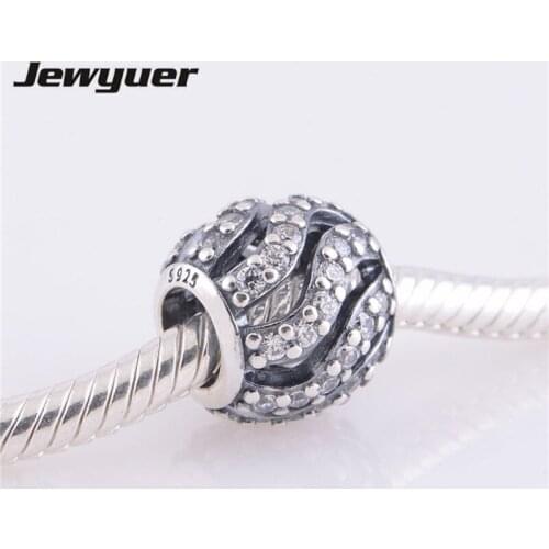 Winter wisp with clear CZ Charms 925 Sterling Silver Jewelry Fit European brand Bracelets DIY Making assessories Wholesale MN067