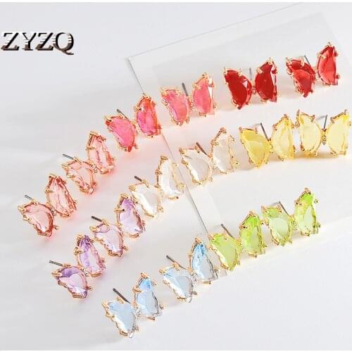 ZYZQ Summer Super Fairy Transparent Glass Butterfly Eearrings Temperament Simple Crystal Earrings