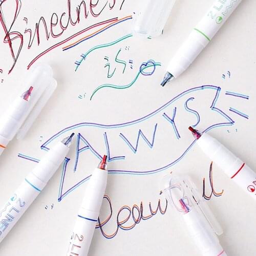 1PC Creative Double Color Line Marker Pen For Journal DIY Keynote School Stationery Supplies Kawaii 3D Colored Art Pen Scrapbook