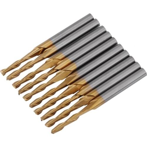 10Pcs Spiral End Mills Titanium Coated Double-flute End Mill Engraving Cutter Carbide Milling Cutter 2mm Cutting Edge Diameter