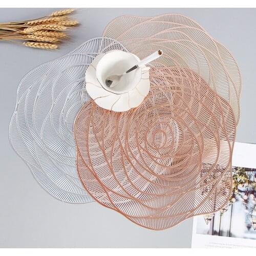 4PCS Rose Flower Placemat, PVC Heat Insulation Placemat, Western Food Bronzing Table Mat