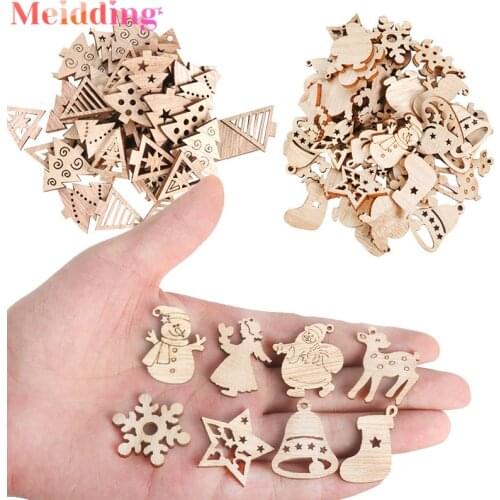 50/100pcs Wooden Christmas Decorations DiY Christmas Tree Ornaments Pendant Santa Claus Snowflakes Deer Wood Xmas Party Decor