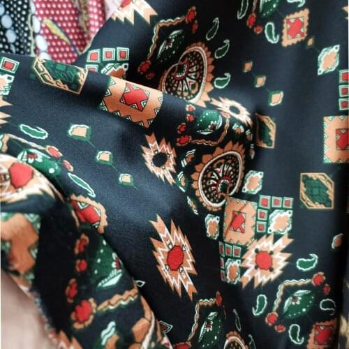 Ethnic Dress Satin Retro Print Blouse Fabric Crepe satin Dropping Soft DIY Sewing Craft Material Glossy Pajamas Fabric craft