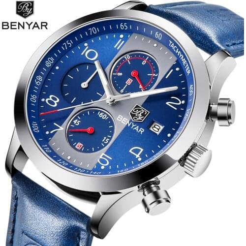 BENYAR Mens Watch Fashion/Sport/Quartz Watch Men Wristwatch Mens Clock Top Brand Luxury Leather Watches Men Relogio Masculino