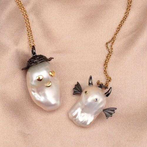 Best seller freshwater cultured oyster baroque pearl natural white solid 925 silver pendant necklace unique design jewelry