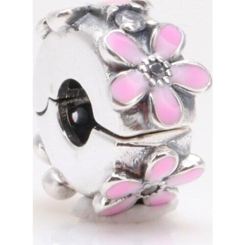 Hot Sale Genuine 100% 925 Sterling Silver The Pink Daisy Clip Is Suitable For The Original Bracelet Clip Diy Jewelry