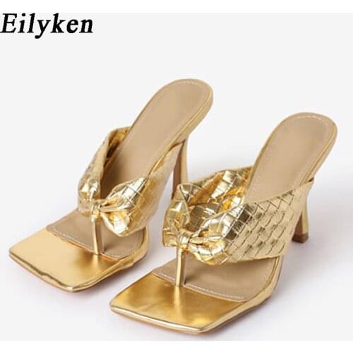 Eilyken New Brand Women Slipper Summer Shoes Outdoor Slip On Ladies Thin High Heels Slides Elegant Pleated Sandal Flip Flops