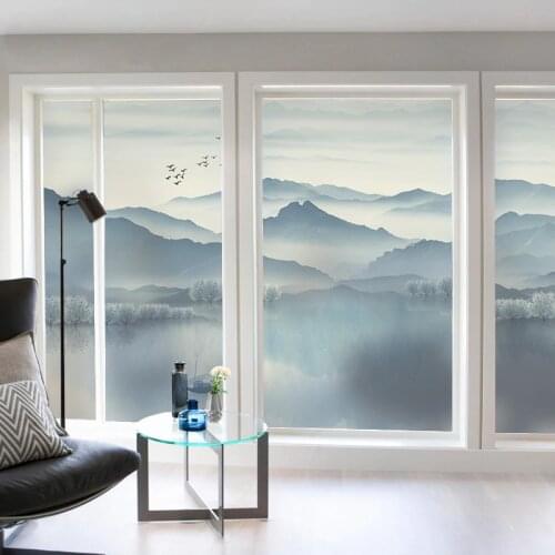 Electrostatic adhesive Nordic illustration bedroom sliding door window opaque waterproof sunscreen glass paste film