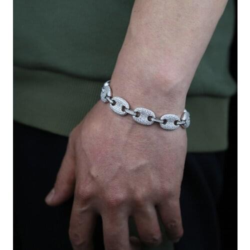 Hot sale Men Hip hop bracelet with 5A cz paved coffee beans charm jewelry for party styles gold silver color bangle wholesale