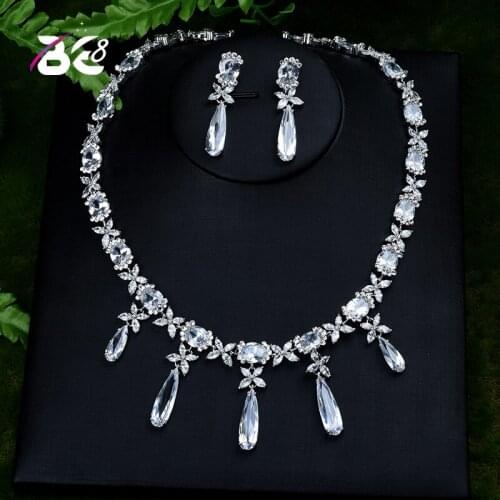 Be 8 Luxury Sliver Color Water Drop Shape AAA+ Cubic Zirconia Jewelry Set for Bridal Wedding Jewelry Dress Party S401