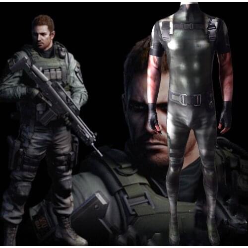 Game Chris Redfiled 5 Cosplay Costume Lycra Spandex 3D Printed Halloween Costume Bodysuit Superhero Cosplay for Adult/Kids