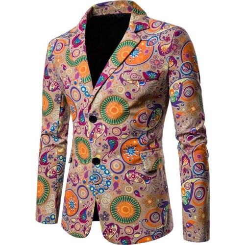 African Style Linen Mens Blazer Slim Fit Colorful Patterns Printed Jacket for Men Fashion Plus Size Mens Suit Blazers Male Coat
