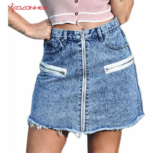 Fashion zipper Denim Skirts With High Waist Loose tassel A-Line Women Skirt for Female #080