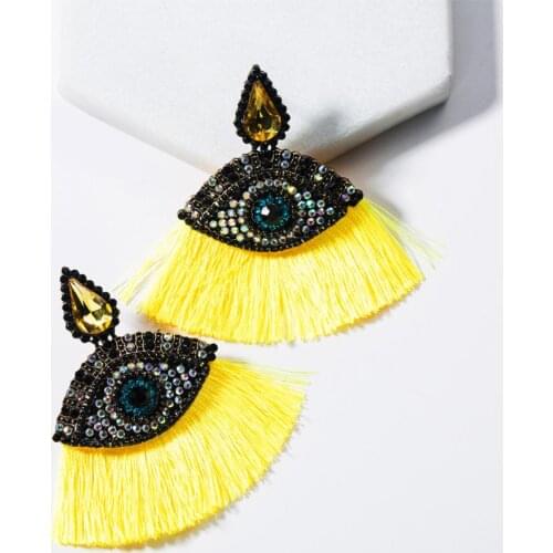 Fashion Elegant Fan Shape Tassel Earrings Women Luxury Crystal Rhinestone Eyes Earrings Femme Statement ZA Earrings Jewelry 2020