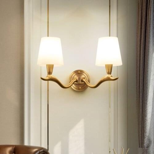 Jmzm Copper Wall Lamp LED Corridor Aisle Antlers Wall Light Luxury European Study Room Bedroom Bedside Decorative New Lighting