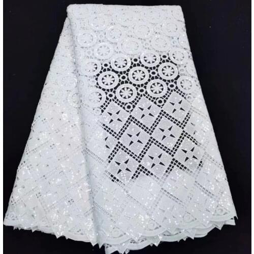 Latest Guipure Lace Fabric High Quality White Nigeria Lace Fabric For Wedding Embroiderey French African Cord Lace Fabric SL592