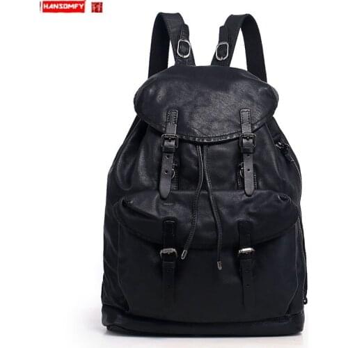New Leather Backpack Mens Casual Large Capacity Full-Grain Leather Travel Backpack Multi-Function Business Computer Bag