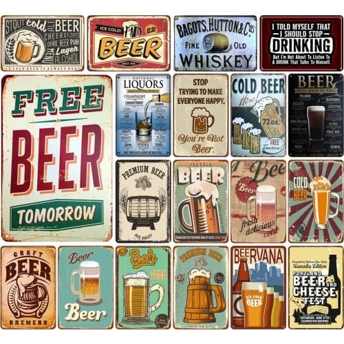 Pub Bar Decoration Art Wall Stickers Vintage Metal Poster of Free Beer Tomorrow Craft Beer Brewery Premium Icecold Beer Here
