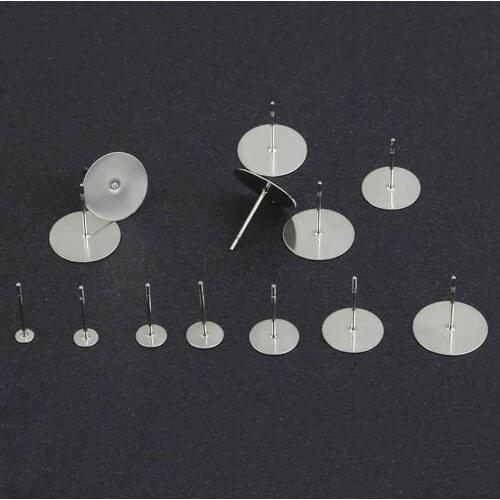 100pcs Stainless Steel Blank Earring Stud Base Fit 3 4 5 6 8 10 12mm Cabochon Cameo Settings DIY For Jewelry Makings Accessories