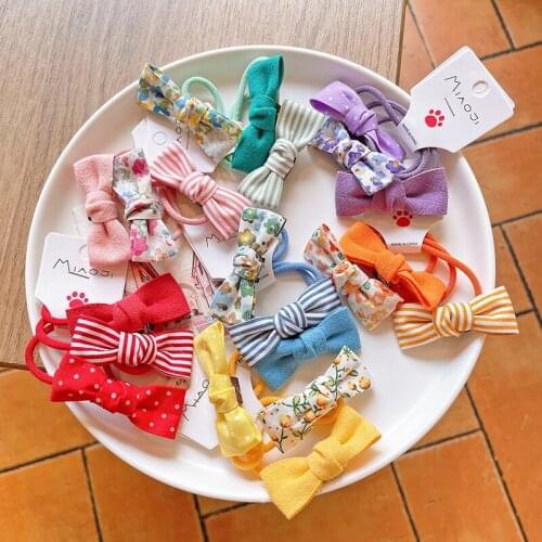 3pcs Kid Girl Sweet Elastic Hair Band Tie Flower Print Hair Rope Ring Bow Hair Accessories Headwear Set