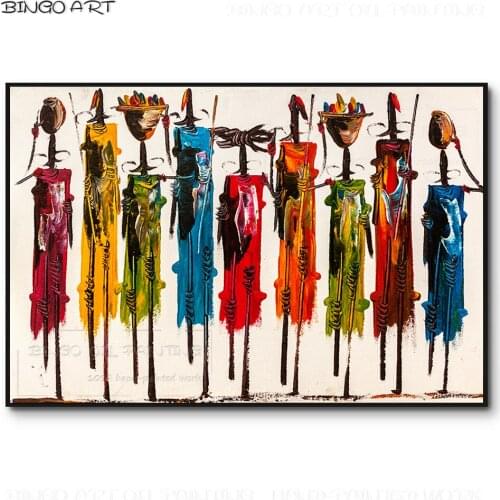 Pure Hand-painted Modern Home Decor Modular Pictures Figure Painting Abstract Africans Portrait for Living Room Wall Decoration