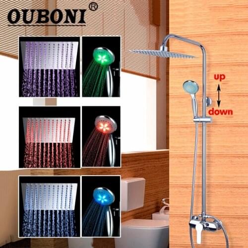 LED Rainfall Bathroom Shower Set Faucets 8" Ultrathin shower head ABS hand shower swivel bathtub tap adjust height
